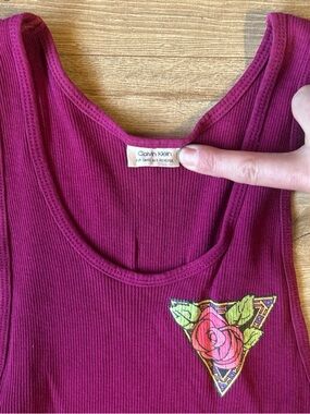 Calvin Klein Magenta Ribbed Tank with Rose Patch